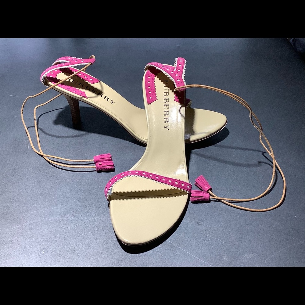 New Pink Burberry Tassel Sandal Heels